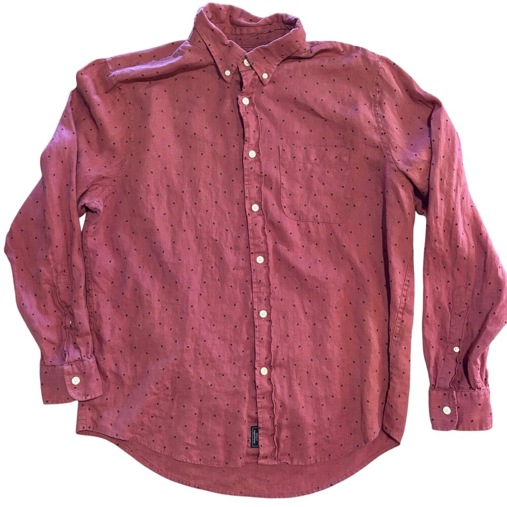 Abercrombie & Fitch Shirt Mens XXL Red Blue 100% Linen Button Preppy Academia